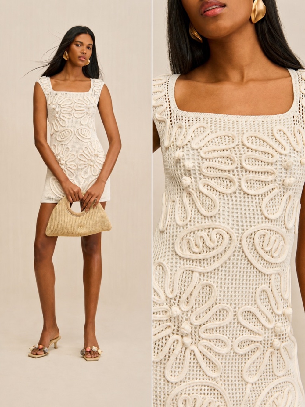 Cult Gaia Chimi Cotton Knit Mini Dress in Off White Sz. Small BNWT